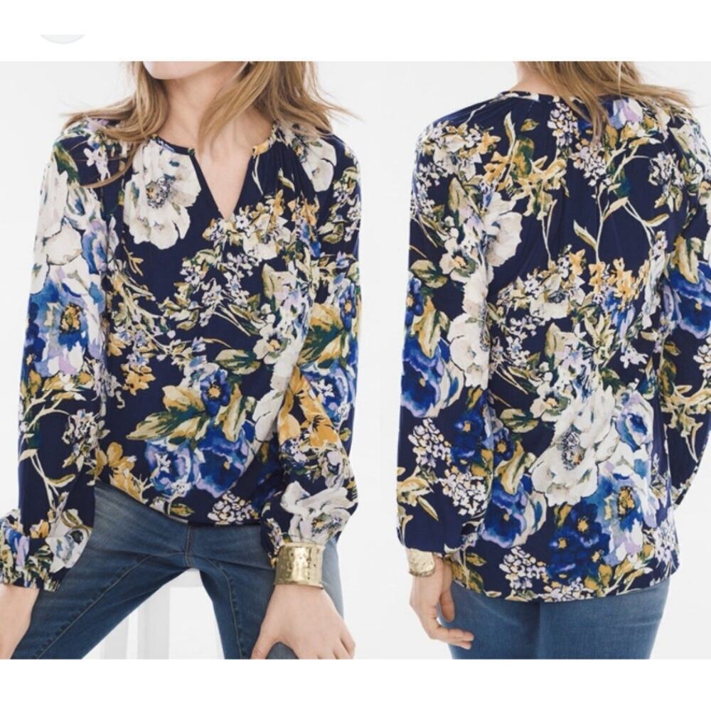 Chicos Floral Print Primavera Peasant Top Size 0 / small
